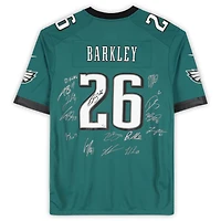 Maillot Nike Saquon Barkley vert nuit dédicacé par les Philadelphia Eagles lors du Super Bowl LIX, avec 15 signatures - Édition limitée à 10 exemplaires
