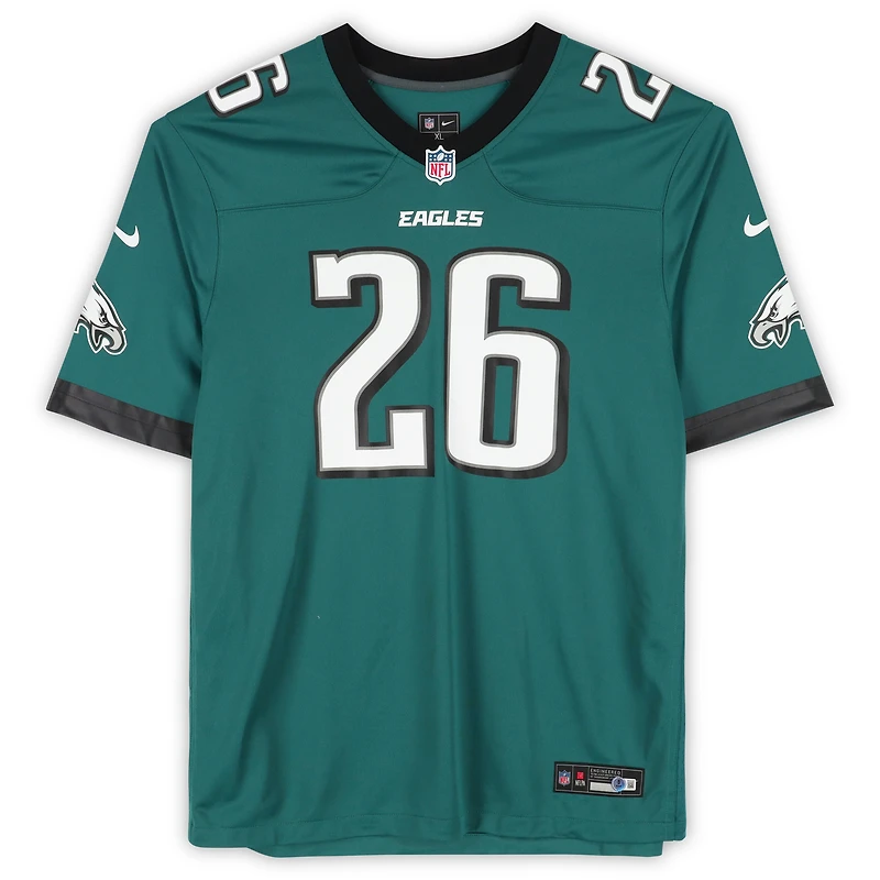 Maillot Nike Saquon Barkley vert nuit dédicacé par les Philadelphia Eagles lors du Super Bowl LIX, avec 15 signatures - Édition limitée à 10 exemplaires