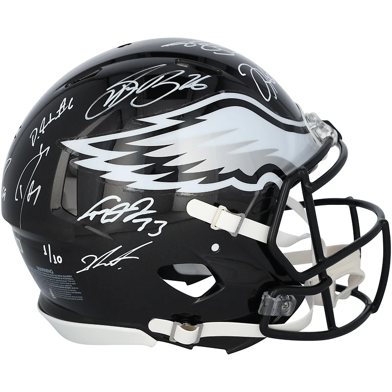 Casque authentique Riddell noir dédicacé par les champions du Super Bowl LIX des Philadelphia Eagles, avec 15 signatures