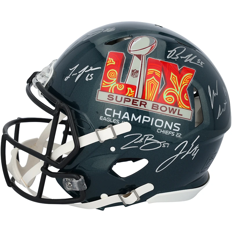 Casque authentique de vitesse avec logo Riddell autographié des Philadelphia Eagles, champions du Super Bowl LIX, avec 15 signatures - Édition limitée à 250 exemplaires