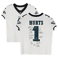 Philadelphia Eagles Super Bowl LIX Champions Autographed White Nike Jalen Hurts Vapor F.U.S.E. Elite Jersey with 15 Signatures - Limited Edition of 50