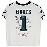 Philadelphia Eagles Super Bowl LIX Champions Autographed White Nike Jalen Hurts Vapor F.U.S.E. Elite Jersey with 15 Signatures - Limited Edition of 50