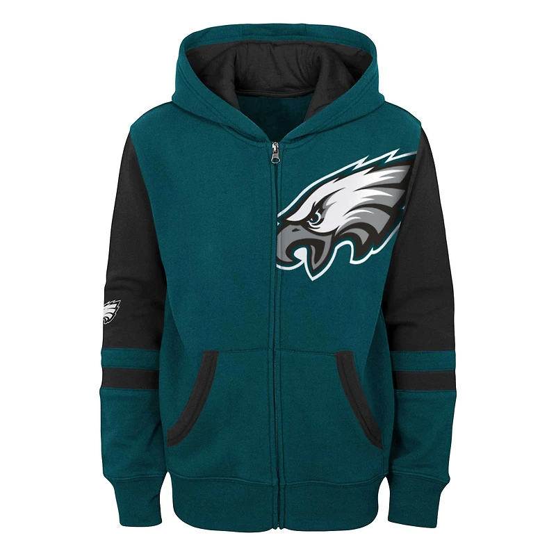 Chandail à capuchon glissière pleine longueur blocs de couleurs du stade des Eagles Philadelphie vert minuit préscolaire