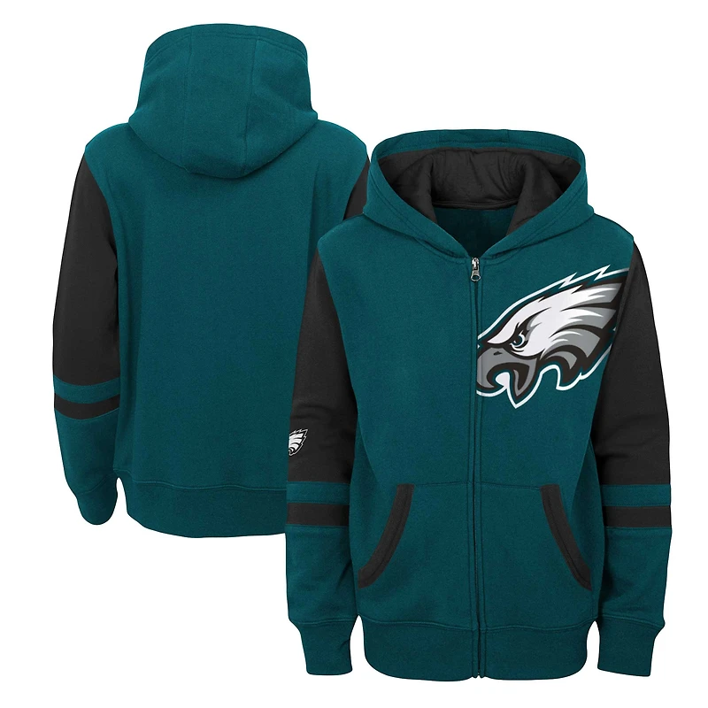 Chandail à capuchon glissière pleine longueur blocs de couleurs du stade des Eagles Philadelphie vert minuit préscolaire