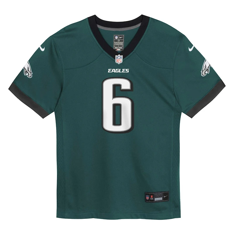 Maillot de match des Eagles Philadelphie Nike DeVonta Smith pour enfants d'âge préscolaire, vert minuit