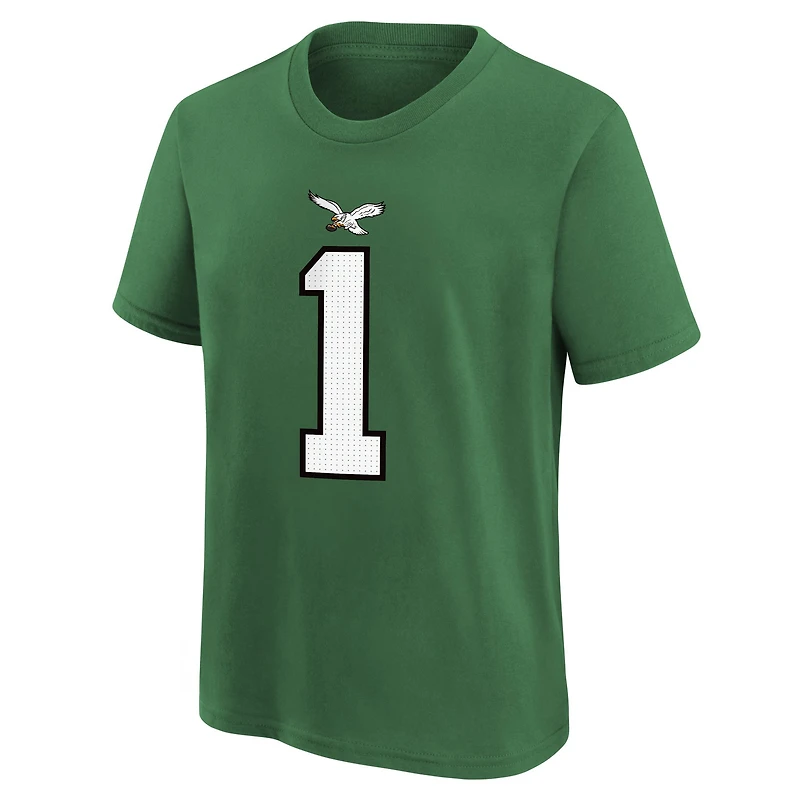 T-shirt avec nom et numéro de joueur des Eagles Philadelphie Nike Jalen Hurts Kelly Green pour enfants d'âge préscolaire
