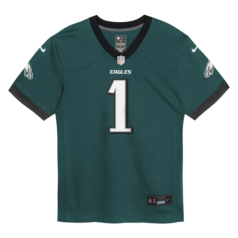 Maillot de match Nike Jalen Hurts vert nuit pour enfant d'âge préscolaire, Philadelphia Eagles, équipe du 1er janvier/août.