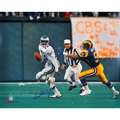 Photographie autographiée de Randall Cunningham des Philadelphia Eagles en uniforme blanc de 16'' x 20''