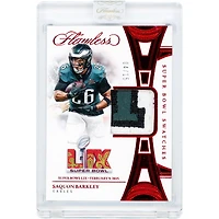 Carte Saquon Barkley Philadelphia Eagles 2025 Panini Flawless Ruby Super Bowl Swatches Tri-Color Relic #SBS-SBY #4/15