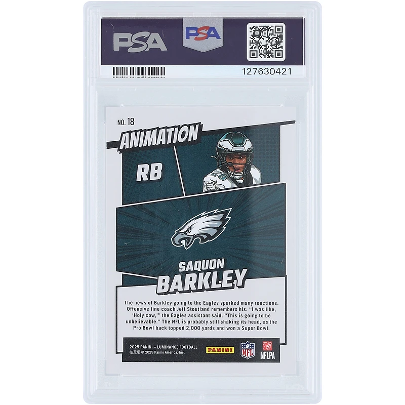 Saquon Barkley Philadelphia Eagles 2025 Panini Luminance Animation Case Hit #18 PSA Authenticated 10 Card
