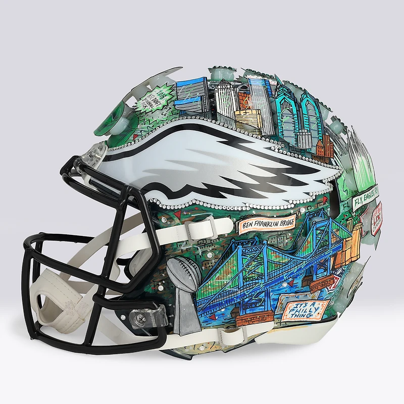 Saquon Barkley Philadelphia Eagles Autographed Riddell Speed Authentic Helmet - Art by Charles Fazzino - NF70444310