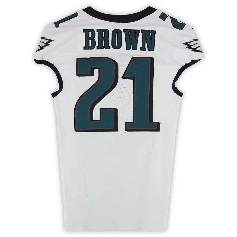 Maillot blanc Nike n° 21 porté par Sydney Brown (Philadelphia Eagles) lors du match contre les Washington Commanders le 22 décembre 2024