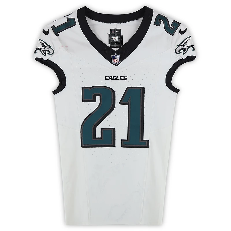Maillot blanc Nike n° 21 porté par Sydney Brown (Philadelphia Eagles) lors du match contre les Washington Commanders le 22 décembre 2024