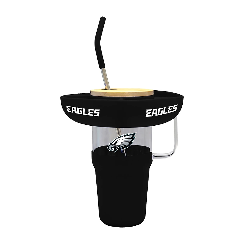 Gobelet en verre de 40 oz avec plateau à collation en silicone des Philadelphia Eagles de The Memory Company