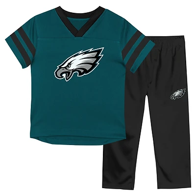 Toddler Outerstuff Green/Black Philadelphia Eagles Red Zone V-Neck T-Shirt & Pants Set
