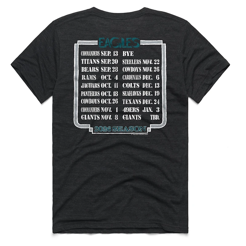 Unisex Homage Charcoal Philadelphia Eagles 2026 NFL Schedule Queen Tri-Blend T-Shirt