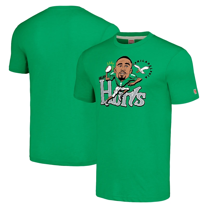 Unisex Homage Jalen Hurts Kelly Green Philadelphia Eagles Caricature Player Tri-Blend T-Shirt
