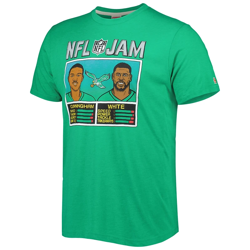 Unisex Homage Randall Cunningham & Reggie White Heather Kelly Green Philadelphia Eagles NFL Jam Retired Tri-Blend T-Shirt