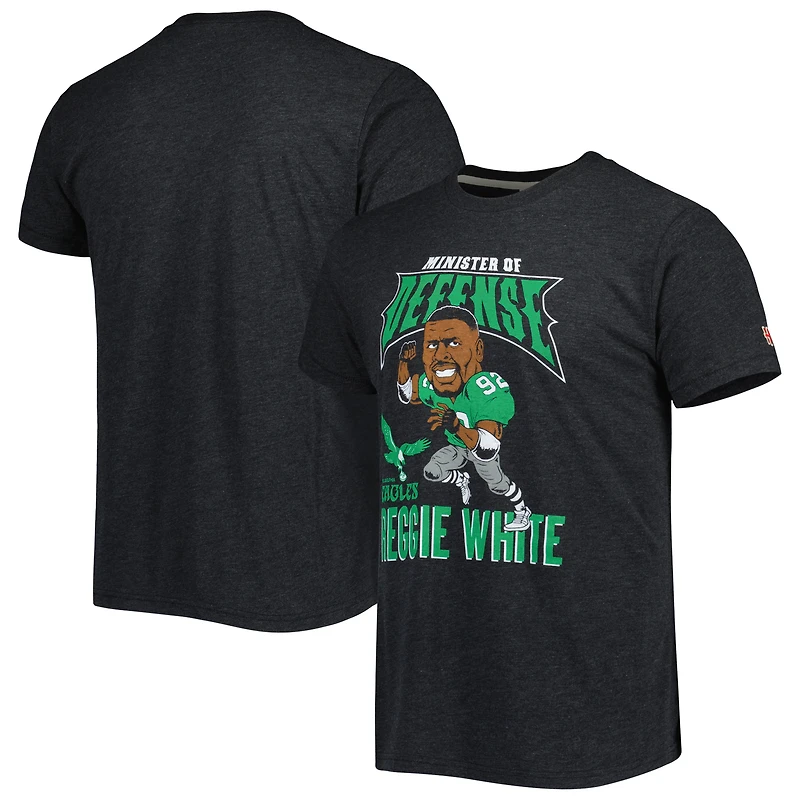 T-shirt unisexe hommage Reggie White Heather Black Philadelphia Eagles Caricature Retired Player Tri-Blend