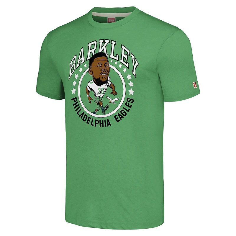 Unisex Homage Saquon Barkley Kelly Green Philadelphia Eagles Caricature Player Tri-Blend T-Shirt