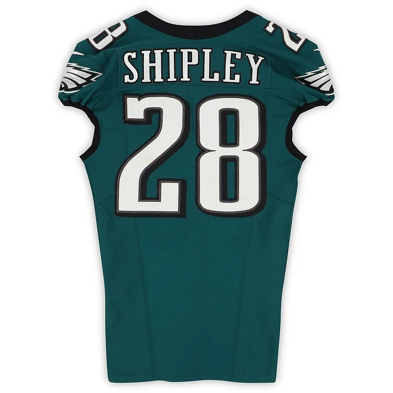 Maillot vert nuit n° 28 porté par Will Shipley (Philadelphia Eagles) lors du match contre les Buccaneers de Tampa Bay le 28 septembre 2025