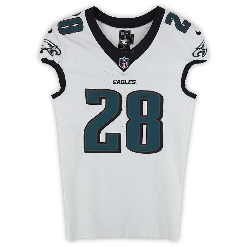 Will Shipley Philadelphia Eagles Game-Used #28 White Nike Jersey from Multiple Games During the 2024 NFL Season