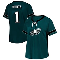 T-shirt à lacets grande taille avec nom et numéro pour femmes Fanatics Jalen Hurts Green Philadelphia Eagles
