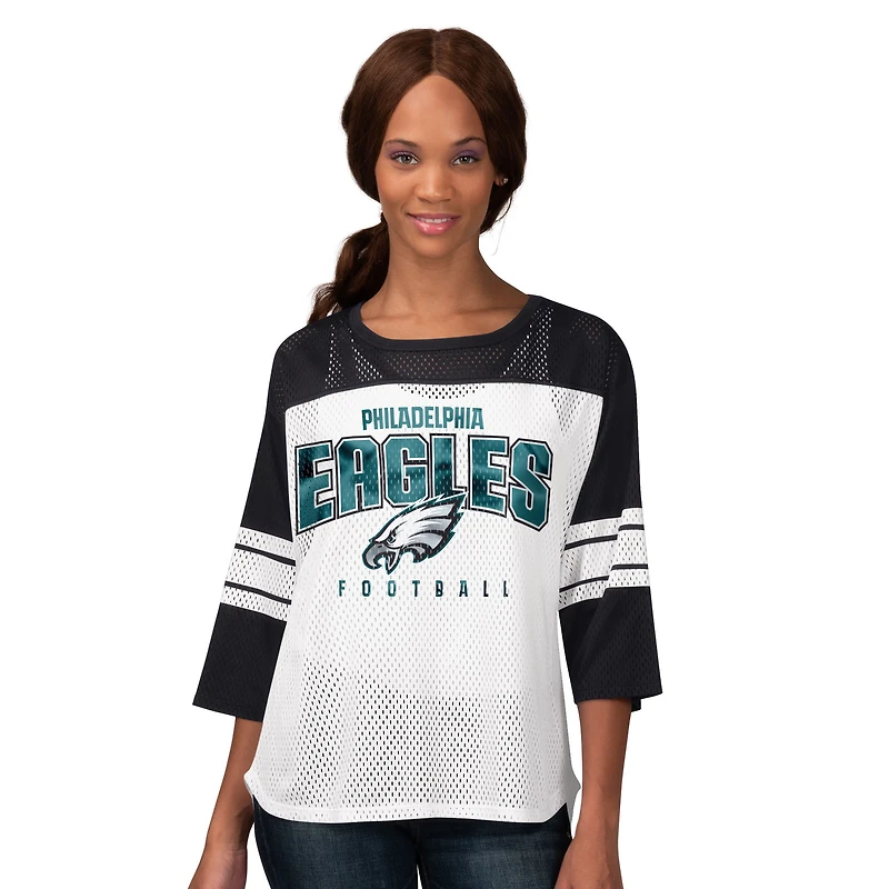 T-shirt en maille à manches 3/4 pour femme G-III 4Her par Carl Banks, noir, première équipe des Philadelphia Eagles