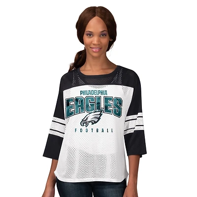T-shirt en maille à manches 3/4 pour femme G-III 4Her par Carl Banks, noir, première équipe des Philadelphia Eagles