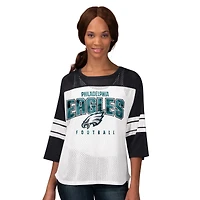 T-shirt en maille à manches 3/4 pour femme G-III 4Her par Carl Banks, noir, première équipe des Philadelphia Eagles