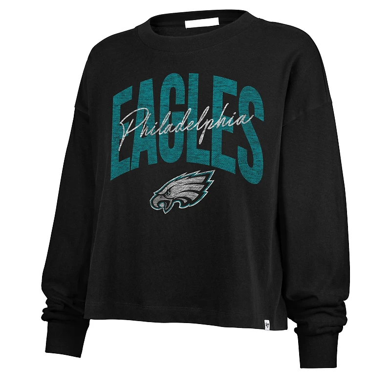 Women's '47 Black Philadelphia Eagles Muse Sydney Long Sleeve Cropped T-Shirt
