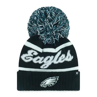 Women's '47  Black Philadelphia Eagles Spirited Cuffed Knit Hat with Pom
