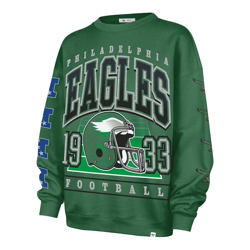 Women's '47  Kelly Green Philadelphia Eagles Go Big Oversized Pullover Sweatshirt