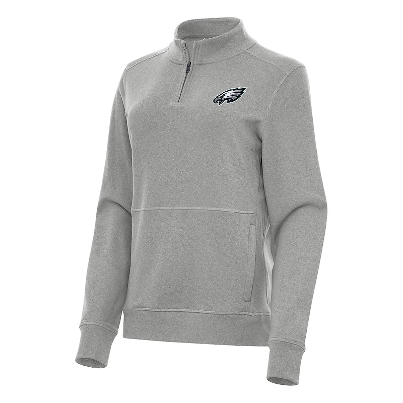 Women's Antigua  Heather Gray Philadelphia Eagles Crush Quarter-Zip Jacket