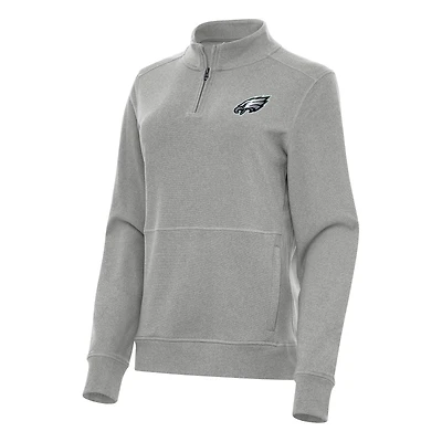 Women's Antigua  Heather Gray Philadelphia Eagles Crush Quarter-Zip Jacket