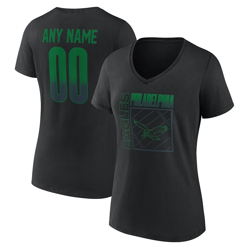 Women's Black Philadelphia Eagles Home Field Pop Personalized Name & Number V-Neck T-Shirt