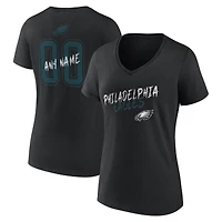 Women's Black Philadelphia Eagles Hustle Personalized Name & Number V-Neck T-Shirt