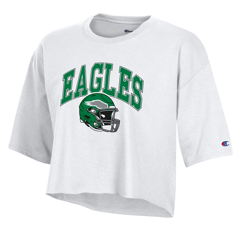 Women's Champion  White Philadelphia Eagles Boyfriend Cropped T-Shirt