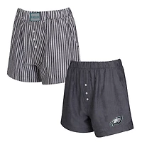 Women's Concepts Sport  Charcoal Philadelphia Eagles Two-Pack Stripes and Solids Boxer Shorts Set