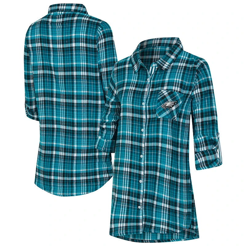 Women's Concepts Sport Green Philadelphia Eagles Laney Plaid Tri-Blend Full-Button Nightshirt