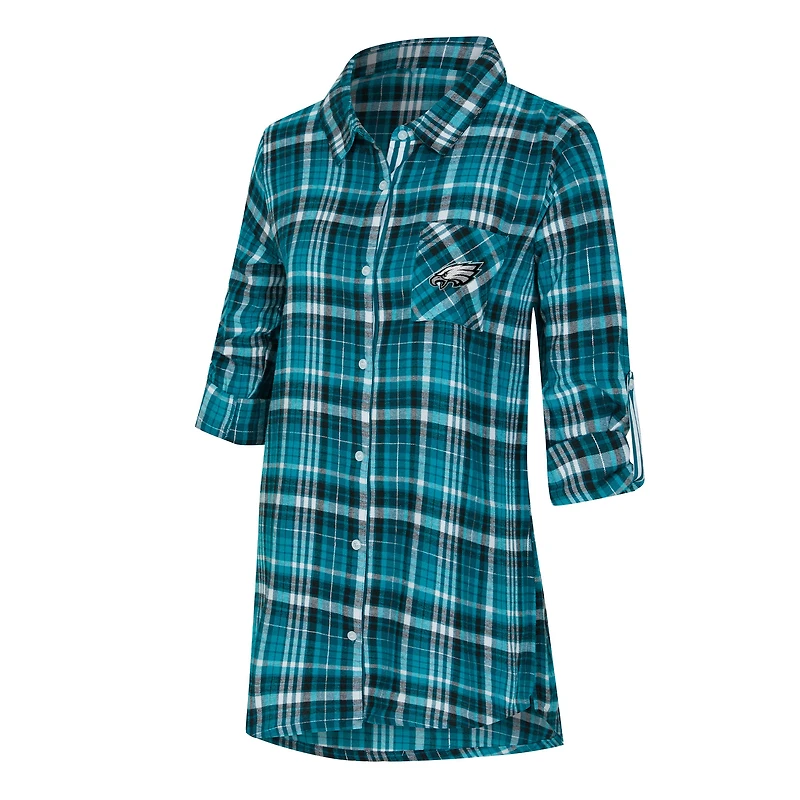 Women's Concepts Sport Green Philadelphia Eagles Laney Plaid Tri-Blend Full-Button Nightshirt