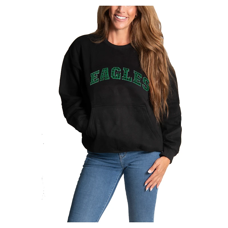 Women's Cuce Black Philadelphia Eagles Chenille Jeweled Sweatshirt