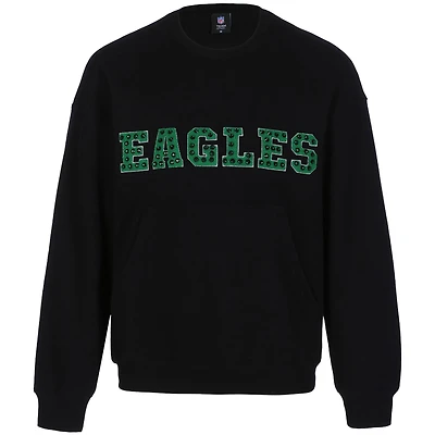 Women's Cuce Black Philadelphia Eagles Chenille Jeweled Sweatshirt