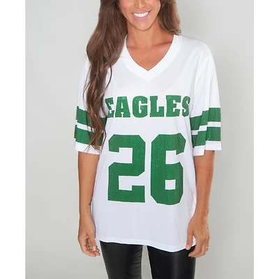 Tunique à col en V ornée de cristaux Cuce Saquon Barkley White Philadelphia Eagles pour femme