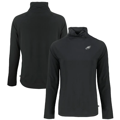 Women's Cutter & Buck Black Philadelphia Eagles Coastline Epic Comfort Eco Recycled Funnel Neck Pullover Sweatshirt