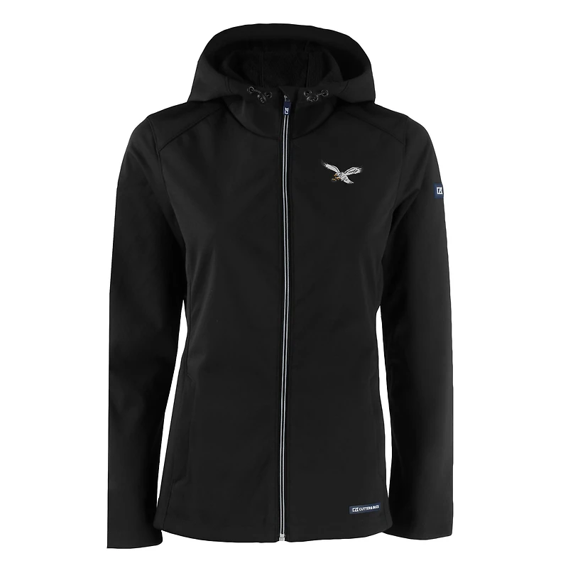 Women's Cutter & Buck Black Philadelphia Eagles Evoke Eco Softshell Recycled Full-Zip Hooded Jacket