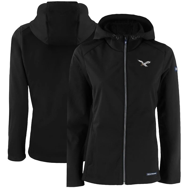 Women's Cutter & Buck Black Philadelphia Eagles Evoke Eco Softshell Recycled Full-Zip Hooded Jacket