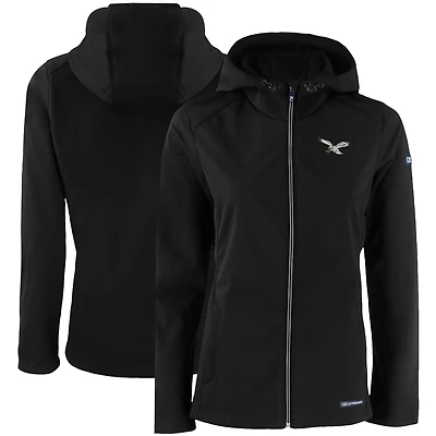 Women's Cutter & Buck Black Philadelphia Eagles Evoke Eco Softshell Recycled Full-Zip Hooded Jacket