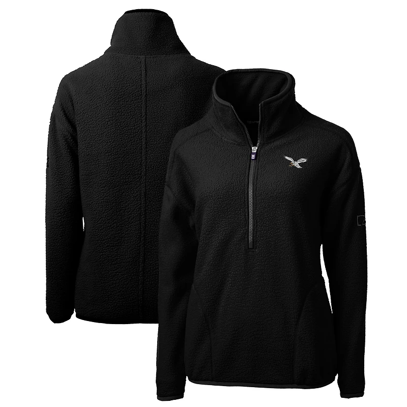 Women's Cutter & Buck Black Philadelphia Eagles Gridiron Classics Logo Cascade Eco Sherpa Fleece Half-Zip Pullover Jacket