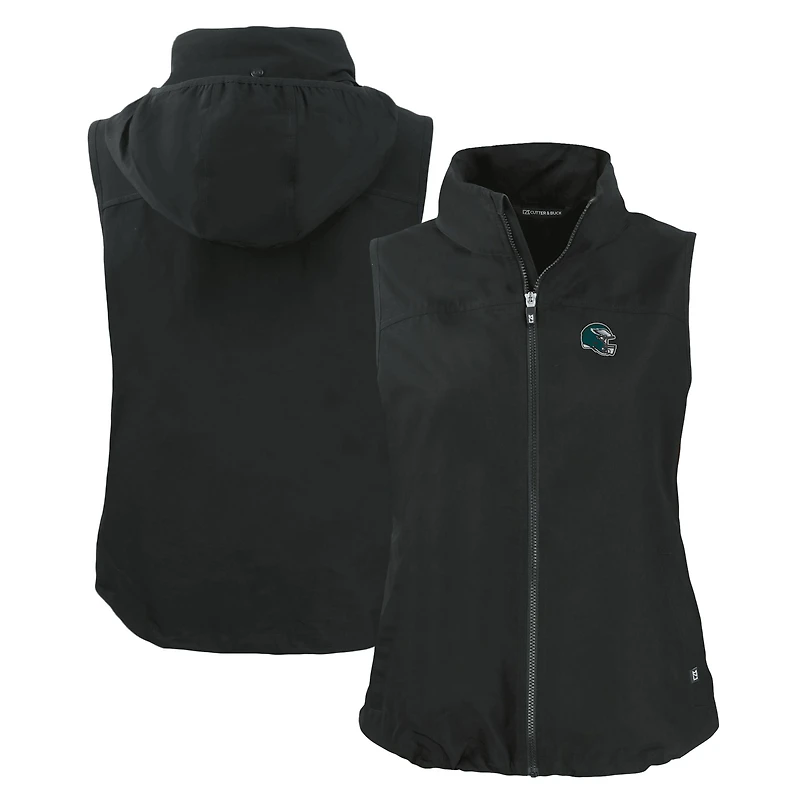 Women's Cutter & Buck Black Philadelphia Eagles Helmet Logo Charter Eco Recycled Full-Zip Vest